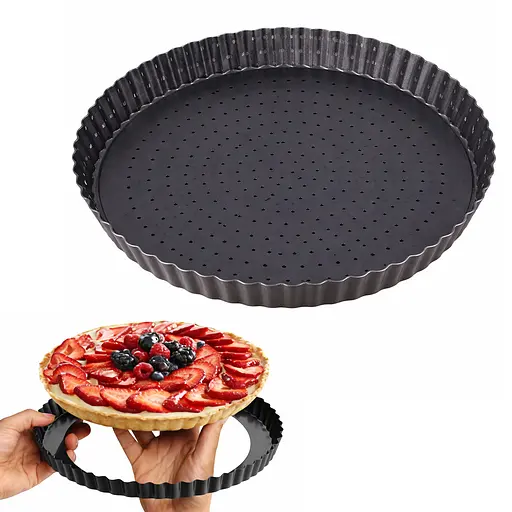 Перфорированная форма для выпечки тартов и кишей с антипригарным покрытием и съемным дном Ø24см Черный 88132 - фото 1