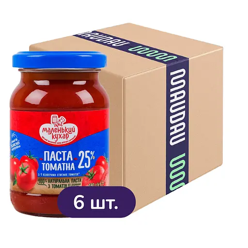 Упаковка томатної пасти Маленький кухар пастеризована 25% 1.08 кг (180 г х 6 шт.) - фото 1