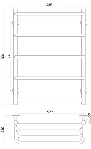 Водяна рушникосушка Unio KSp W 700-500-5 Каскад скоба з полицею, Хром - фото 5