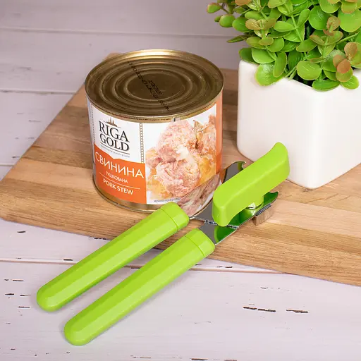 Консервный нож открывалка для консерв консервооткрыватель нержавеющая сталь пластик 20 см, Kitchen Master Салатовый 85461 - фото 5