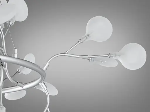 Лаконічна люстра на тросах в залу "Світлячок", 45 ламп, хром сатин - фото 4