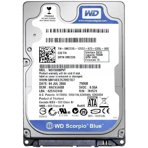 Жесткий диск 2.5 WD 750Gb WD7500BPVT Б/У - фото 1