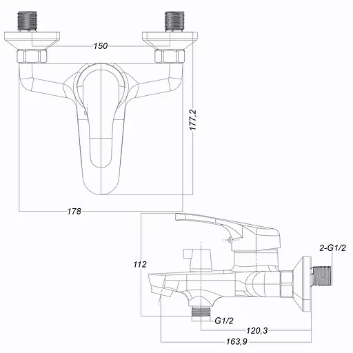 Смеситель для ванны Globus Lux Solly GLSO-0102NE латунный с ручной лейкой для душа и креплением настенным - фото 8