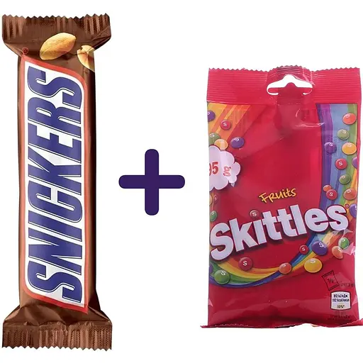 Набір: батончик Snickers з арахісом 50 г + Драже Skittles Bag Фрукти 95 г (788405)