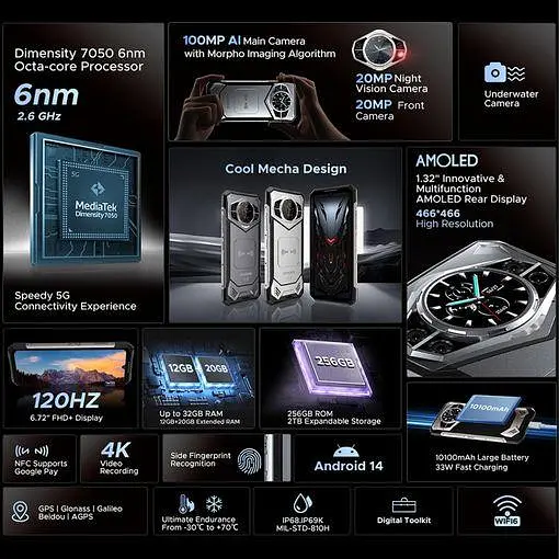 Смартфон Doogee S200 12/256 Gb Mecha Silver (6923740227824) - фото 7