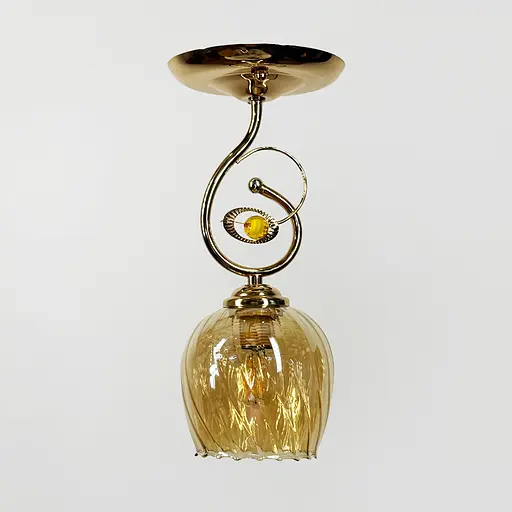 Золотой светильник с цветочным узором на янтарном плафоне Ø20х32 см | Line F | Ст. 6368/1A GD+AM - фото 1