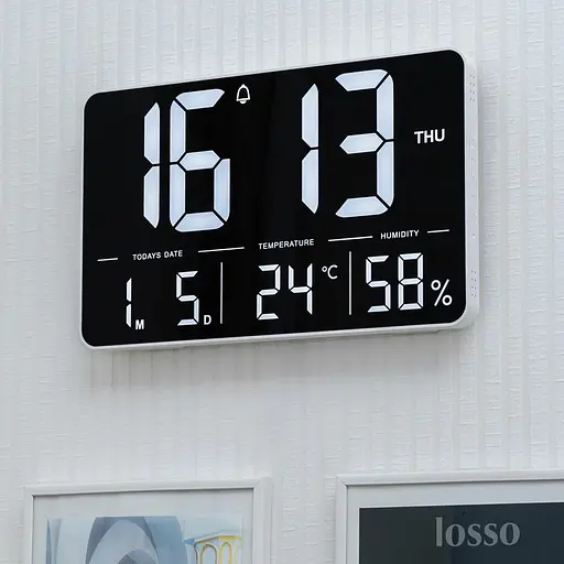 Годинник електронний настінний та настільний LOSSO GRAND WC-600 Будильник з пультом White (18967) - фото 9
