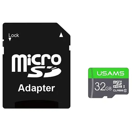 Карта памяти Usams US-ZB118 (TF High Speed ​​Card) microSDHC Class 10, 32GB с адаптером Green
