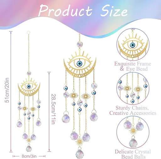 DEMIUKO Evil Eye Sun Catcher Кришталева підвісна прикраса Wind Chimes Sun Catchers Bead Prism Rainbow Maker Wall Pendant - фото 2