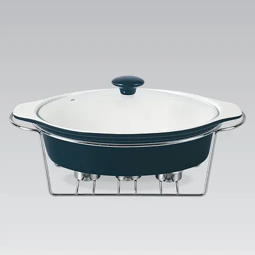 Мармит Maestro MR-11361-74 Керамическая кастрюля с крышкой 1,5л на подставке овальная 32,5см х 22см Черный - фото 2