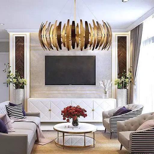 Підвісна люстра у золотому корпусі Ø 60 см | Арт. MJ 212-600 | Line F - фото 7