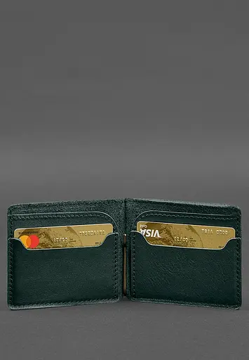 Кожаное портмоне 13.0 зажим зеленый краст - фото 4