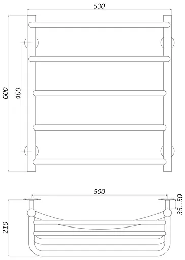 Водяна рушникосушка Unio Op W 600-500-5 Олівія з полицею, Хром - фото 5