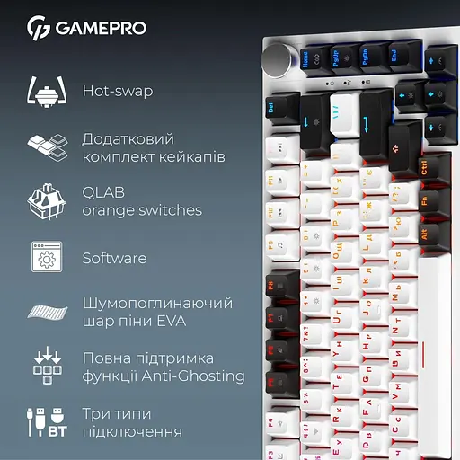 Клавіатура GamePro Asgard Valhalla 75% Exploded QLAB Orange Switches (MK160W Pro) - фото 14