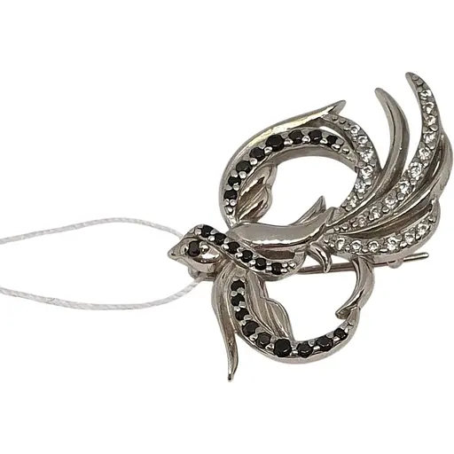 Серебряная брошь Ирий Феникс с фианитами. 9516