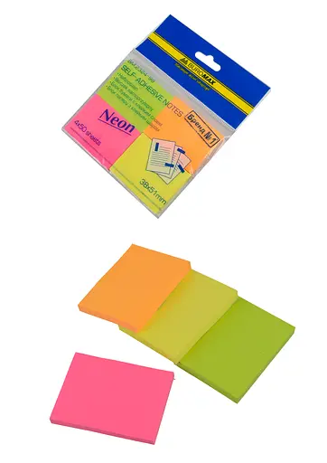 Блок для заметок, 38x51 мм, 50 листов, неон, 4 шт. в упаковке (в ассортименте)