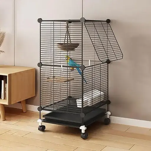Металева клітка для птахів на колесах з аксесуарами 82х37х37см KP-82 - фото 1