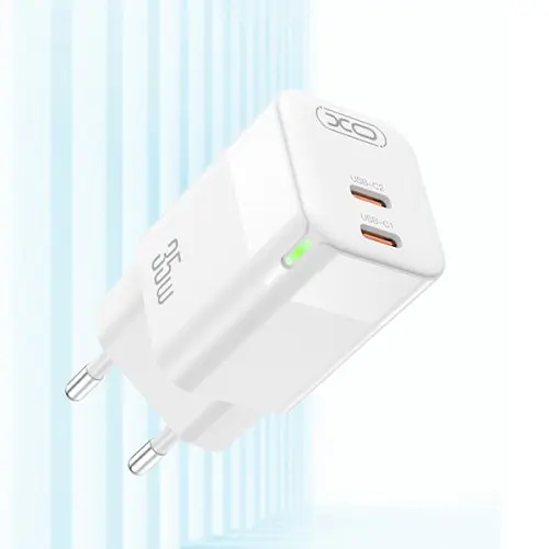 Сетевое зарядное устройство XO CE07EU PD 35W GaN LAMP Display Fast Charger with TYPE-C cable белый - фото 1