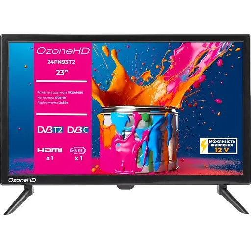 Телевізор 24" OzoneHD 24FN93T2, 1920x1080, 60 Гц, DVB-T2/С, HDMI/VGA, USB, VESA 75x75 - фото 1