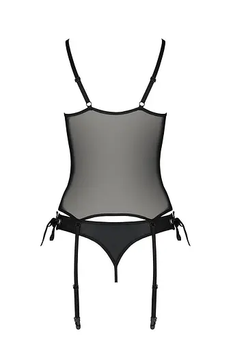 Корсет зі шнурівкою Passion NESSY CORSet XXL/XXXL black стрінги з відкритим доступом пажі для панчіх - фото 4