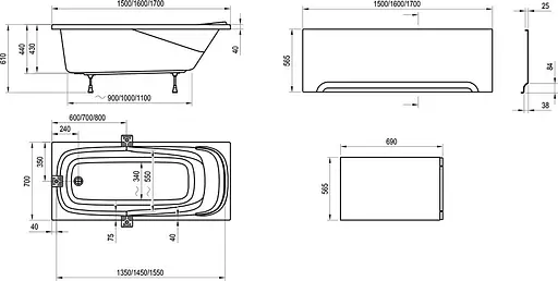 Ванна акриловая Ravak Vanda 160x70 CP11000000 - фото 4