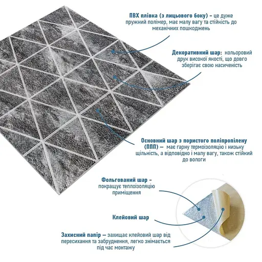 Панель стеновая 3D 700х700х4мм Ромбы серый винтаж SW-00002008 - фото 2