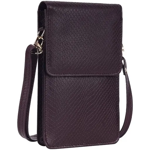 Небольшая женская кожаная сумка для телефона UP2 Fashion баклажан sum0028726 - фото 1