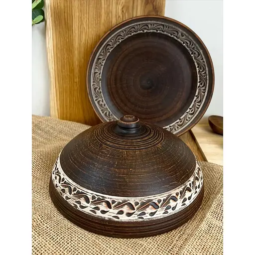 Тарілка для млинців керамічна (глиняна) різьблена Ангоб 3 л - фото 4