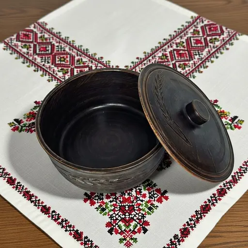 Супник с крышкой из красной глины 1.8 л Колосок молоченная керамика Украинская глиняная посуда - фото 5