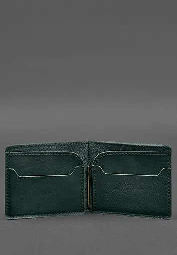 Кожаное портмоне 13.0 зажим зеленый краст - фото 5