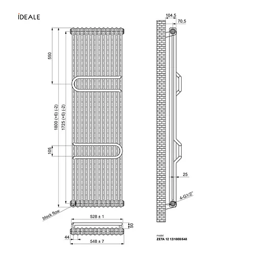 Радіатор з полицями Ideale Zeta 12 12/1800/548 антрацит, Антрацит - фото 5