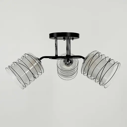 Стельовий чорний світильник на 3 подвійних плафони Ø 45 см | Line F | Арт. 6190/3A BK+CH - фото 2