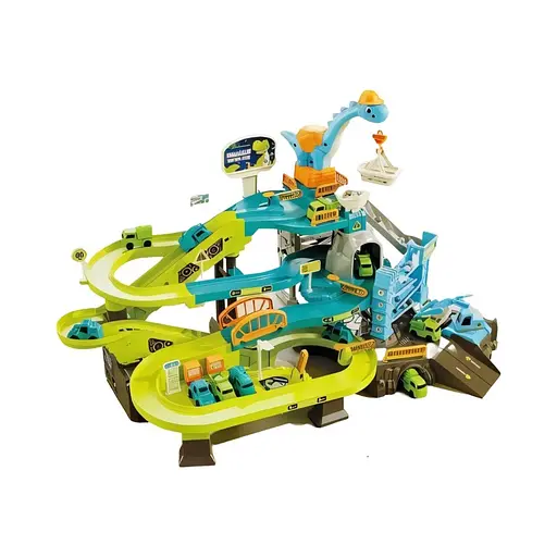 Автотрек T 912 A з автоматичним підіймачем, мелодією, 4 машинками, 2 динозаврами, краном-маніпулятором та важелями