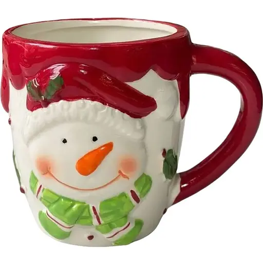 Новогодняя кружка Olens 8030-304 керамика большая рождественская чашка с узором Снеговик 430 мл Красная - фото 1