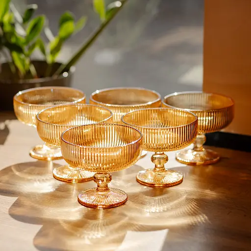 Набор креманок 6 штук по 340 мл ребристой из толстого стекла коричневый HP-19-227 креманка для мороженого фруктовых салатов десертов Yiwu HP-19-227 - фото 3