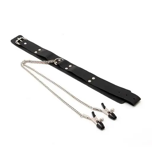 Стальной ошейник BDSM с непревзойденными зажимами для сосков Черный K000221 - фото 3