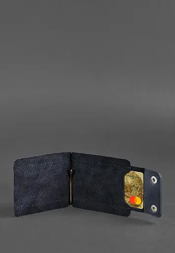 Мужской кожаный портмоне синий 10.0 зажим для денег Crazy Horse - фото 6