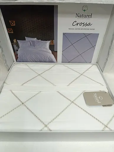 Постельное белье Naturel Crossa White Сатин с вышивкой Limasso pbe0051867 - фото 1