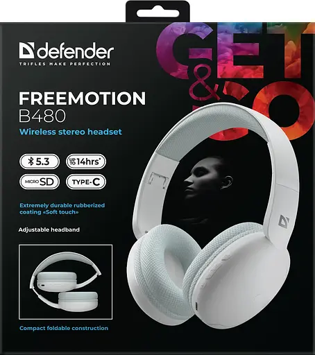 Наушники FreeMotion B480 Bluetooth White (63480) Defender teh0021339 - фото 10