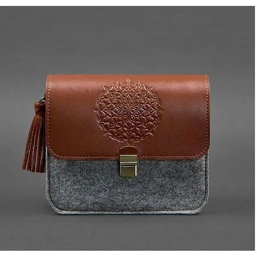 Фетрова жіноча бохо-сумка Лілу з шкіряними коричневими вставками - фото 1