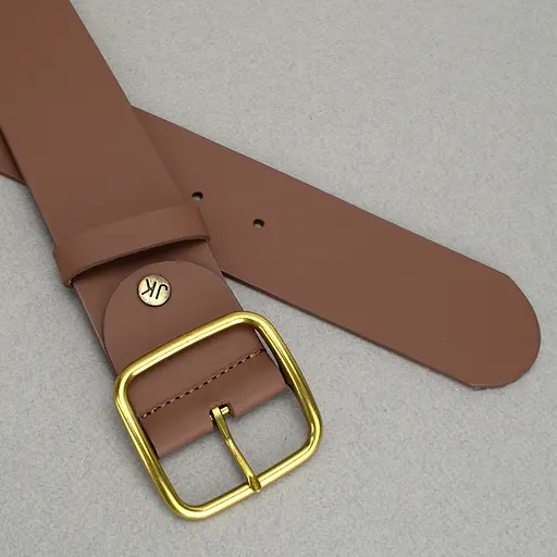 Ремень женский широкий кожаный JK-5070 коричневый с золотой пряжкой (125 см) - фото 4