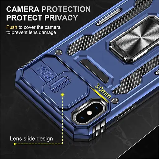 Чехол Epik ударопрочный Camshield Army Ring для Apple iPhone X/XS 5.8 Синий/Navy - фото 6