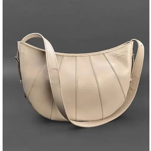 Шкіряна жіноча сумка Круасан світло-бежева - фото 1