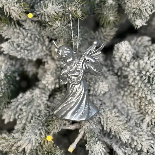 Новорічна підвіска MIS LT Янгол з бандурою великий 6х4,5х10 см срібний - фото 2