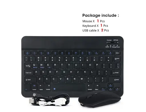 Портативна бездротова клавіатура + миша 2-в-1 Bluetooth Slim для планшетів, смартфонів, ПК, смарт-телевізорів, чорна - фото 3