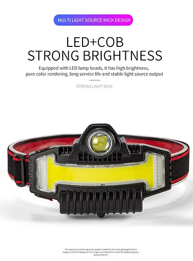 Налобний ліхтар BL-W685-1 (P30+COB біле + червоно-синє світло) + Type-C + 5 режимів - фото 5