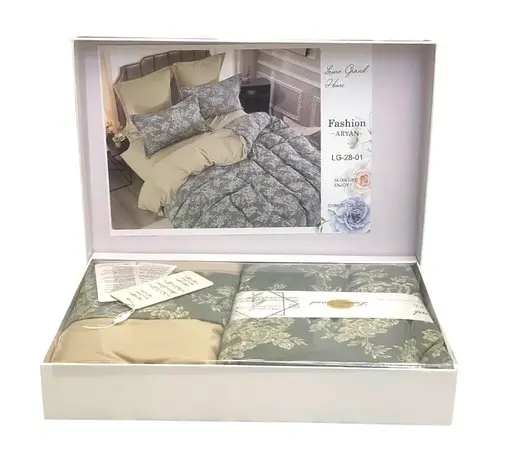 Постельное белье сатин Laura-Grand 17 евро комплект с 4 наволочками Бежевый с узорами - фото 2