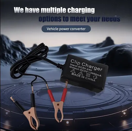 Адаптер питания 12V/24V на 5V с 3 USB-портами и зажимами для аккумулятора для аварийной зарядки телефонов. - фото 6