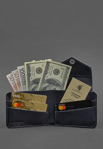 Кожаное портмоне 4.2 на кнопке синее Crazy Horse - фото 3