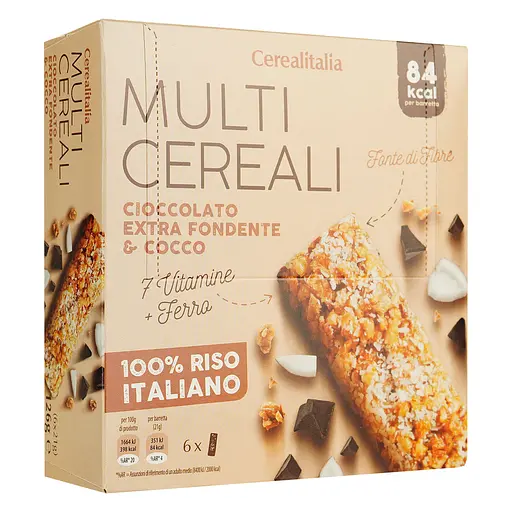 Батончики Cerealitalia Day By Day Екстра чорний шоколад і кокос з вітамінами та мінералами мультизерновий 126 г (6 шт. х 21 г)
